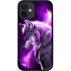 Hülle iPhone 12 mini - Silikon schwarz Purple Sky Wolf