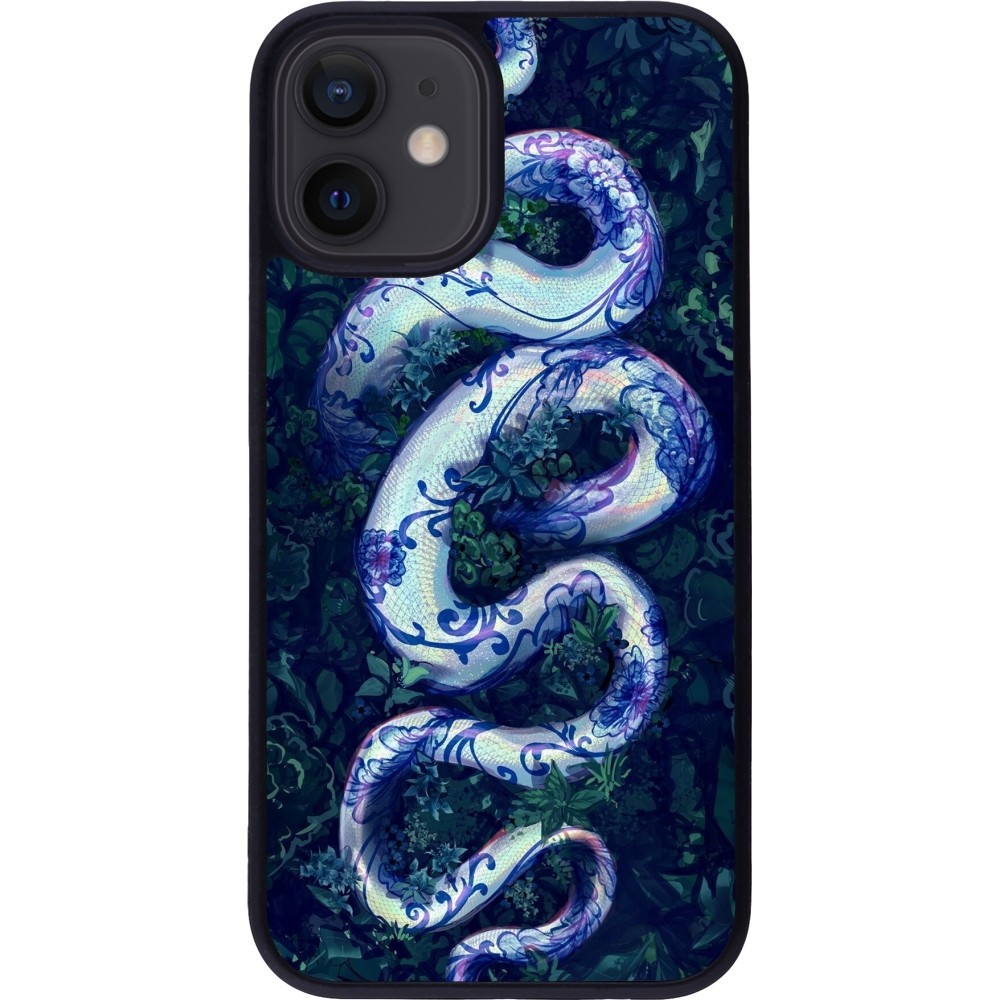 iPhone 12 mini Case Hülle - Silikon schwarz Snake Blue Anaconda