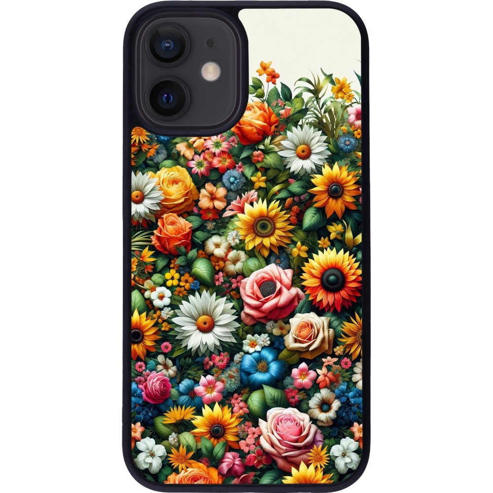 iPhone 12 mini Case Hülle - Silikon schwarz Sommer Blumenmuster