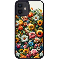 iPhone 12 mini Case Hülle - Silikon schwarz Sommer Blumenmuster