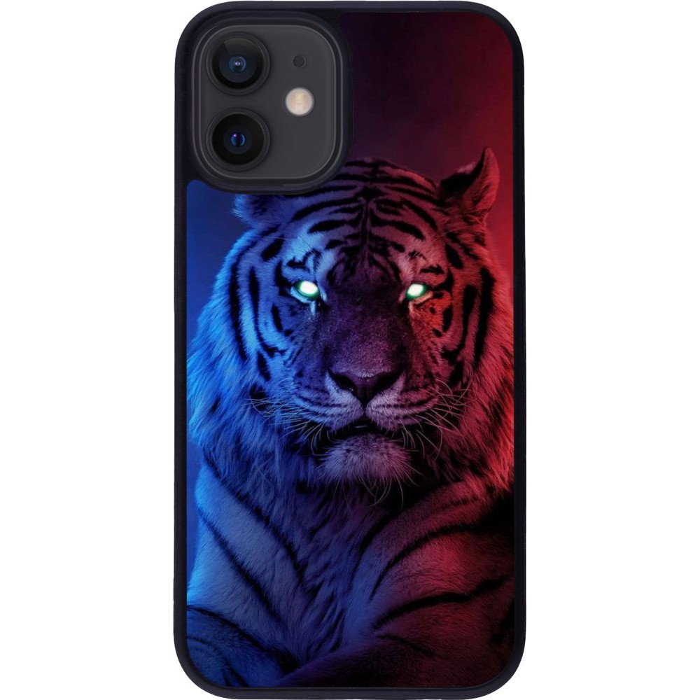 Hülle iPhone 12 mini - Silikon schwarz Tiger Blue Red