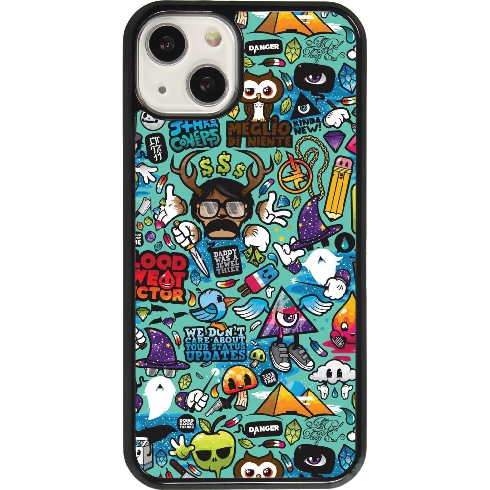 iPhone 13 Case Hülle - Mixed Cartoons Turquoise