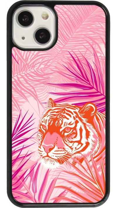 Coque iPhone 13 - Tigre palmiers roses