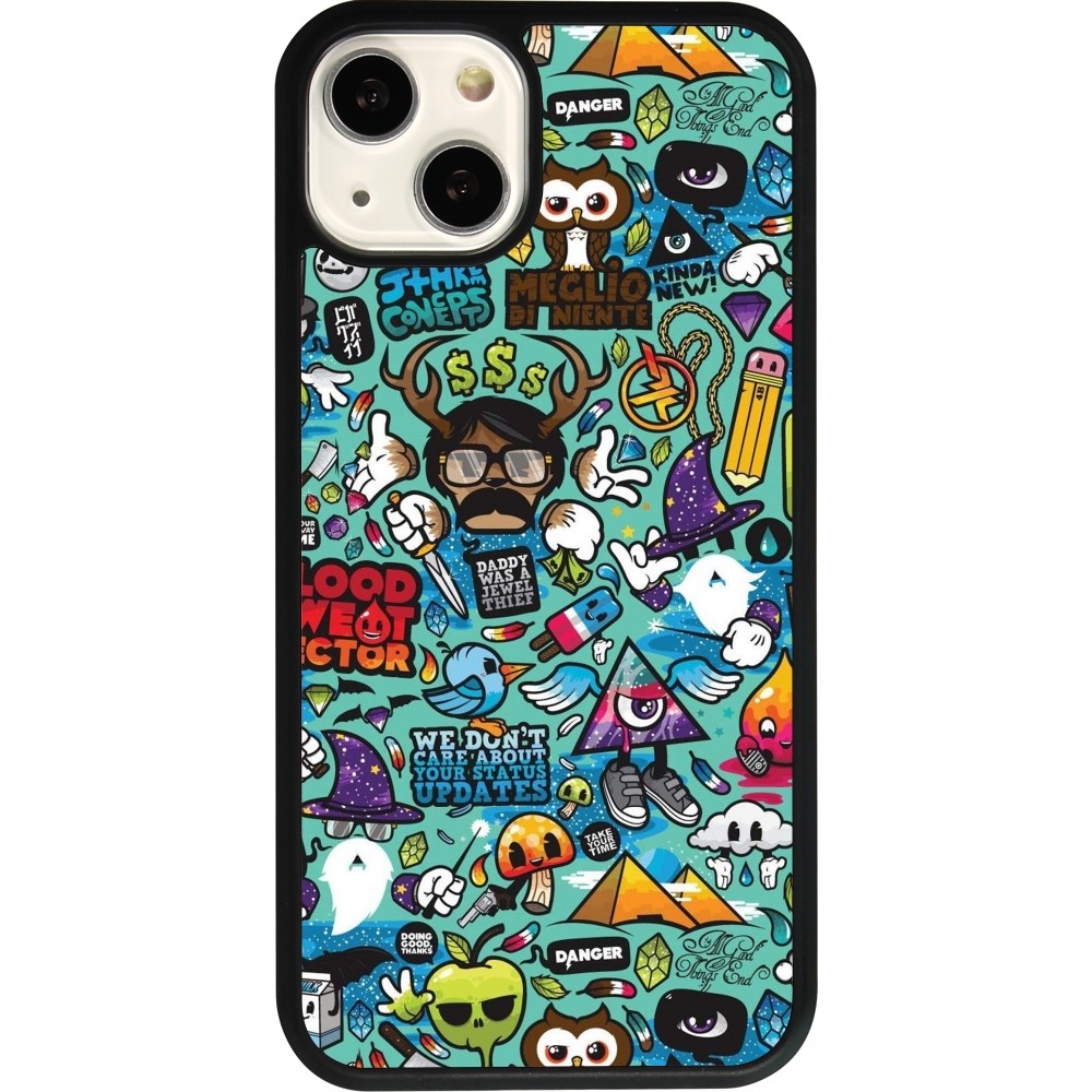 iPhone 13 Case Hülle - Silikon schwarz Mixed Cartoons Turquoise