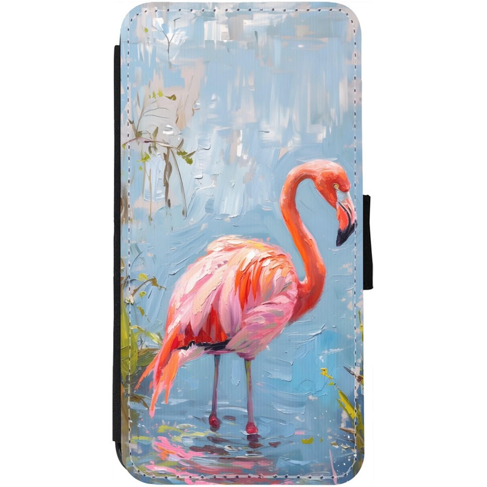 iPhone 13 Case Hülle - Wallet schwarz Paint Flamingo