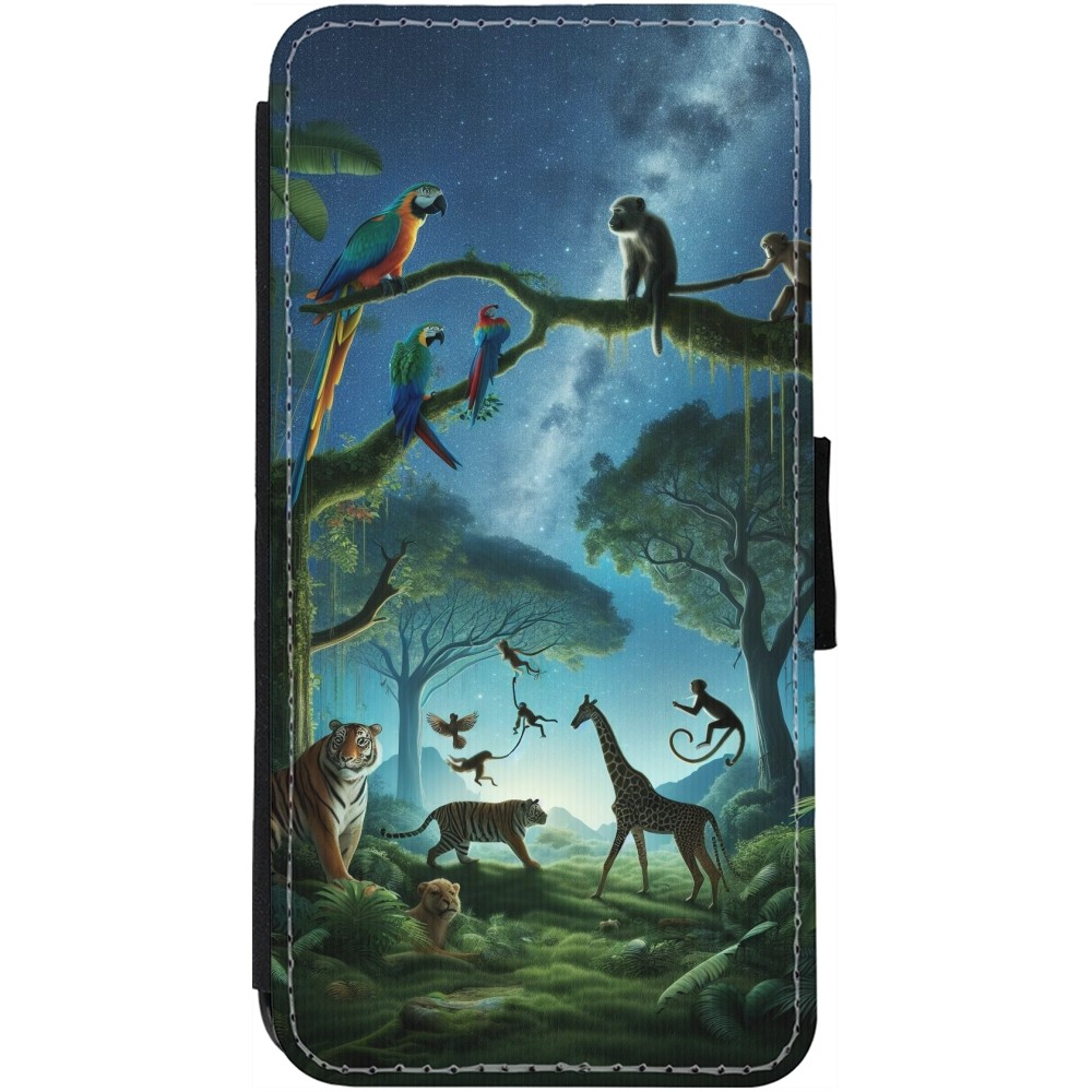 iPhone 13 Case Hülle - Wallet schwarz Paradies der exotischen Tiere