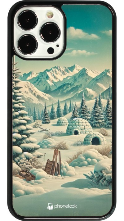 iPhone 13 Pro Max Case Hülle - Vintage Schneebedeckter Berg Iglu