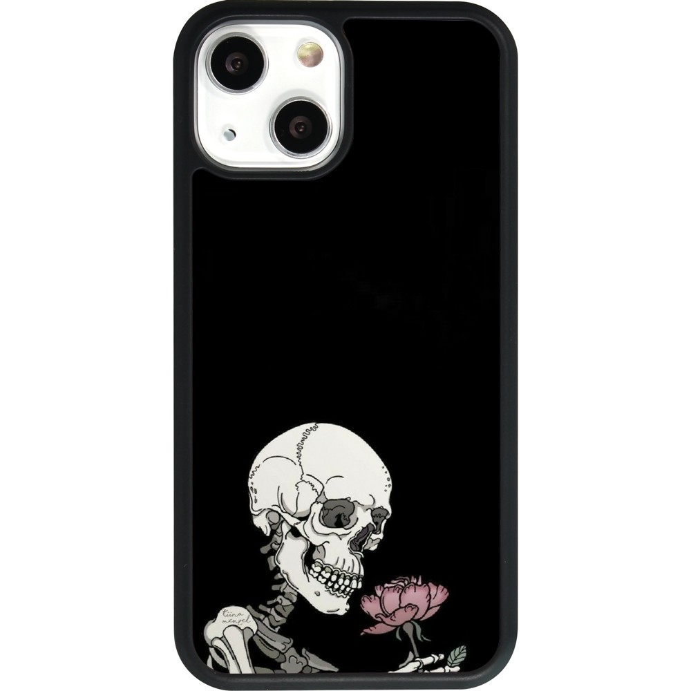 iPhone 13 mini Case Hülle - Silikon schwarz Halloween 2023 rose and skeleton