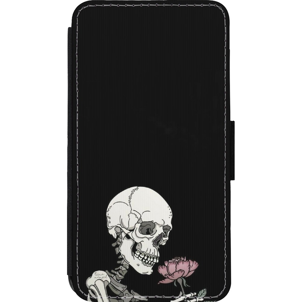 iPhone 13 mini Case Hülle - Wallet schwarz Halloween 2023 rose and skeleton