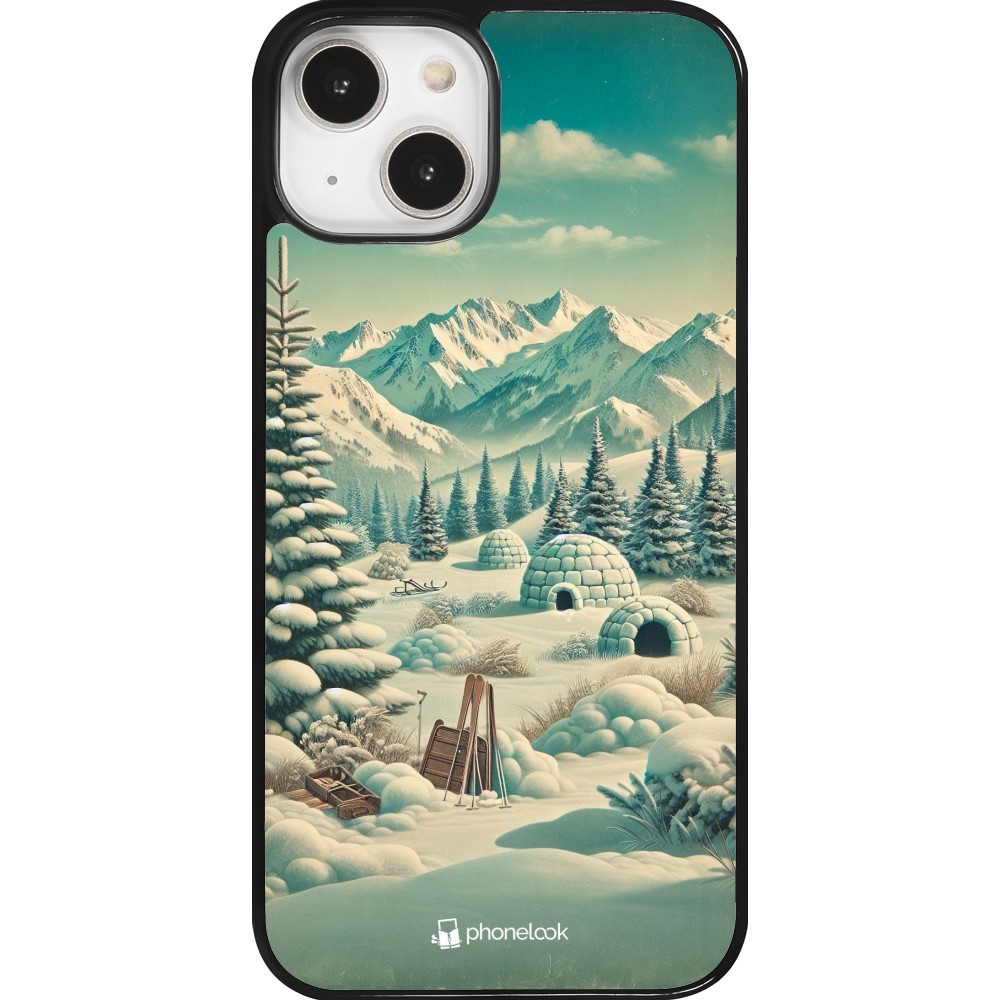 iPhone 14 Case Hülle - Vintage Schneebedeckter Berg Iglu