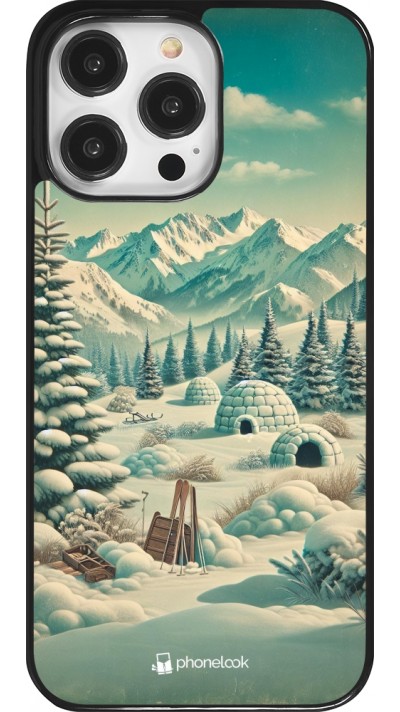 iPhone 14 Pro Max Case Hülle - Vintage Schneebedeckter Berg Iglu