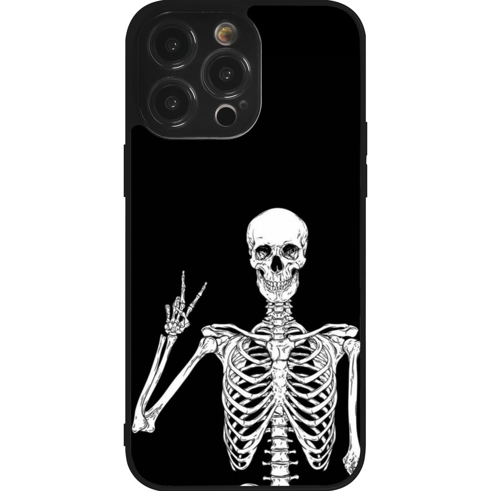 iPhone 14 Pro Max Case Hülle - Silikon schwarz Halloween 2023 peace skeleton