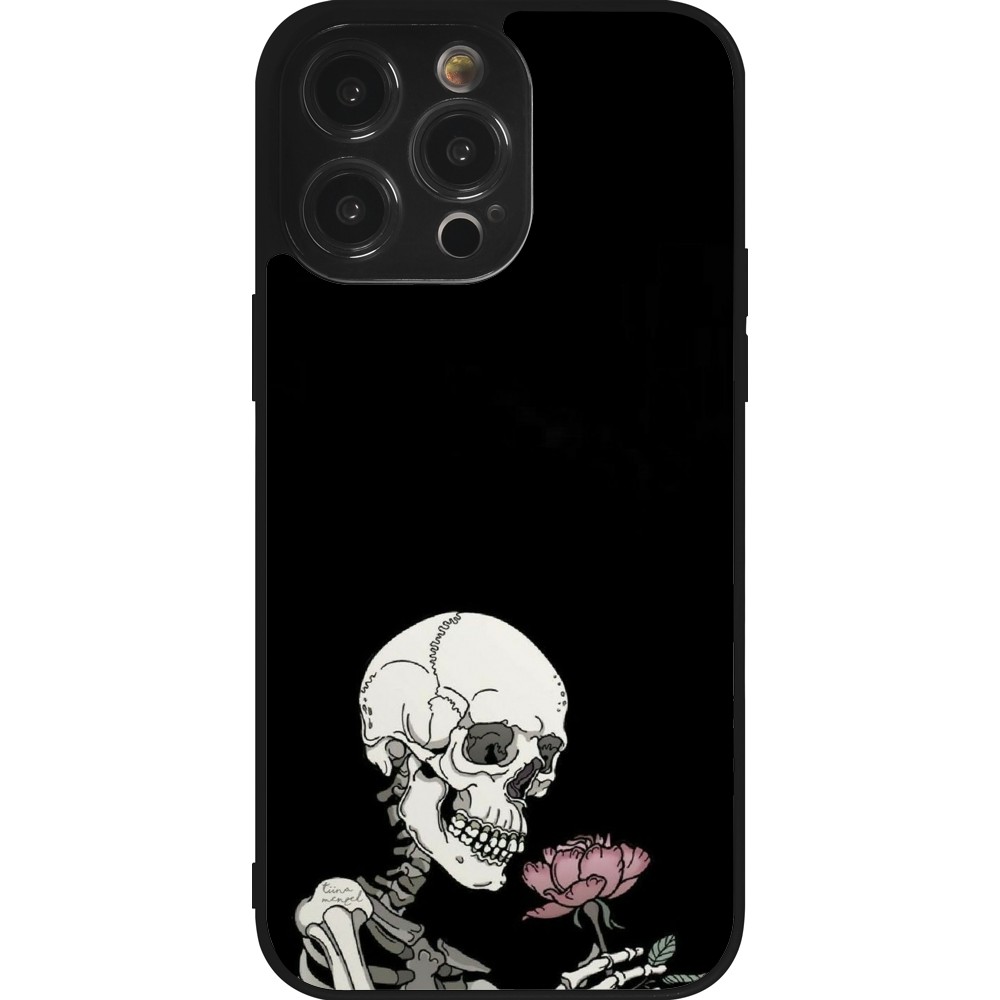 iPhone 14 Pro Max Case Hülle - Silikon schwarz Halloween 2023 rose and skeleton