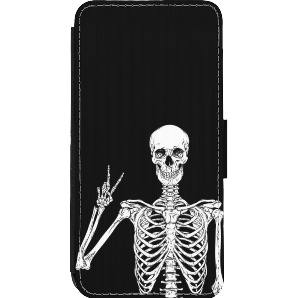 iPhone 14 Pro Max Case Hülle - Wallet schwarz Halloween 2023 peace skeleton