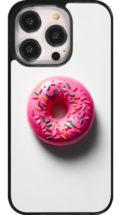 Coque iPhone 14 Pro - Weißer Hintergrund, pinker Donut