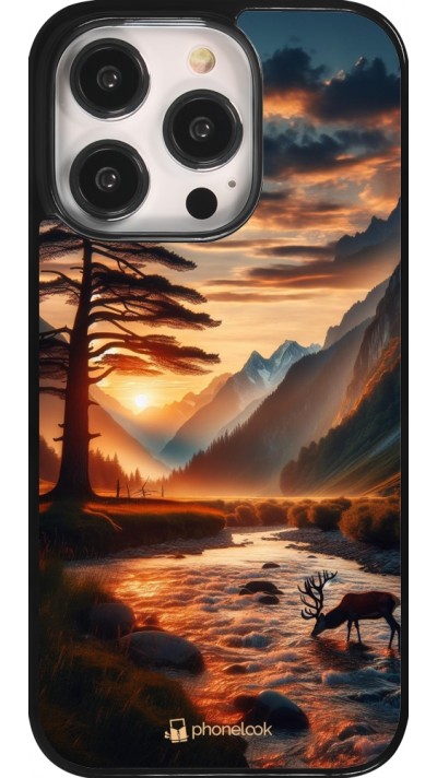 iPhone 14 Pro Case Hülle - Tal Sonnenuntergang Hirsch Baum