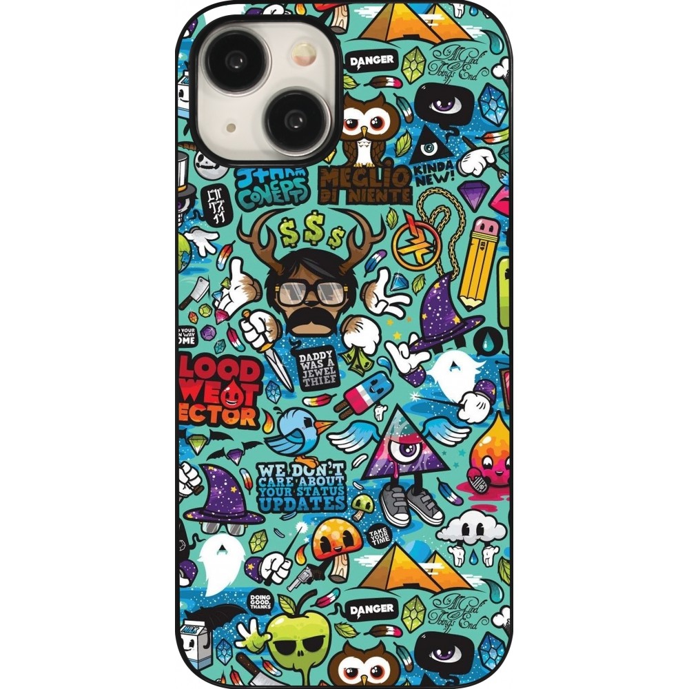 iPhone 15 Case Hülle - Mixed Cartoons Turquoise