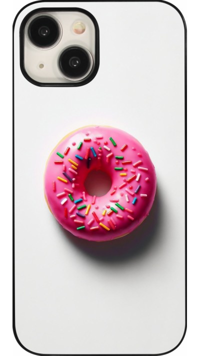 Coque iPhone 15 - Weißer Hintergrund, pinker Donut