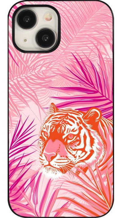 Coque iPhone 15 - Tigre palmiers roses