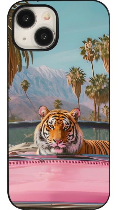 Coque iPhone 15 - Tigre voiture rose