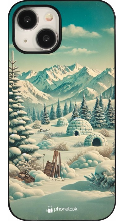 iPhone 15 Case Hülle - Vintage Schneebedeckter Berg Iglu