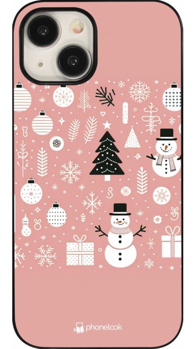 Coque iPhone 15 - Noël 2024 Rose Snowman Christmas