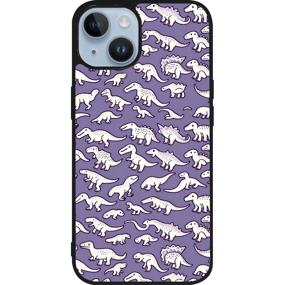 iPhone 15 Case Hülle - Silikon schwarz Mini-Dino-Muster violett