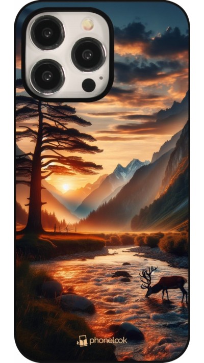 Coque iPhone 15 Pro Max - Valley Sunset Deer Tree