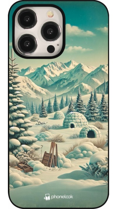 iPhone 15 Pro Max Case Hülle - Vintage Schneebedeckter Berg Iglu