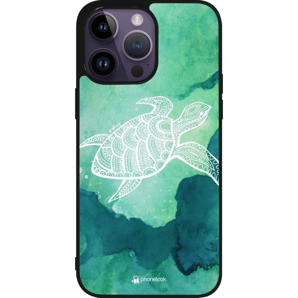 iPhone 15 Pro Max Case Hülle - Silikon schwarz Turtle Aztec Watercolor