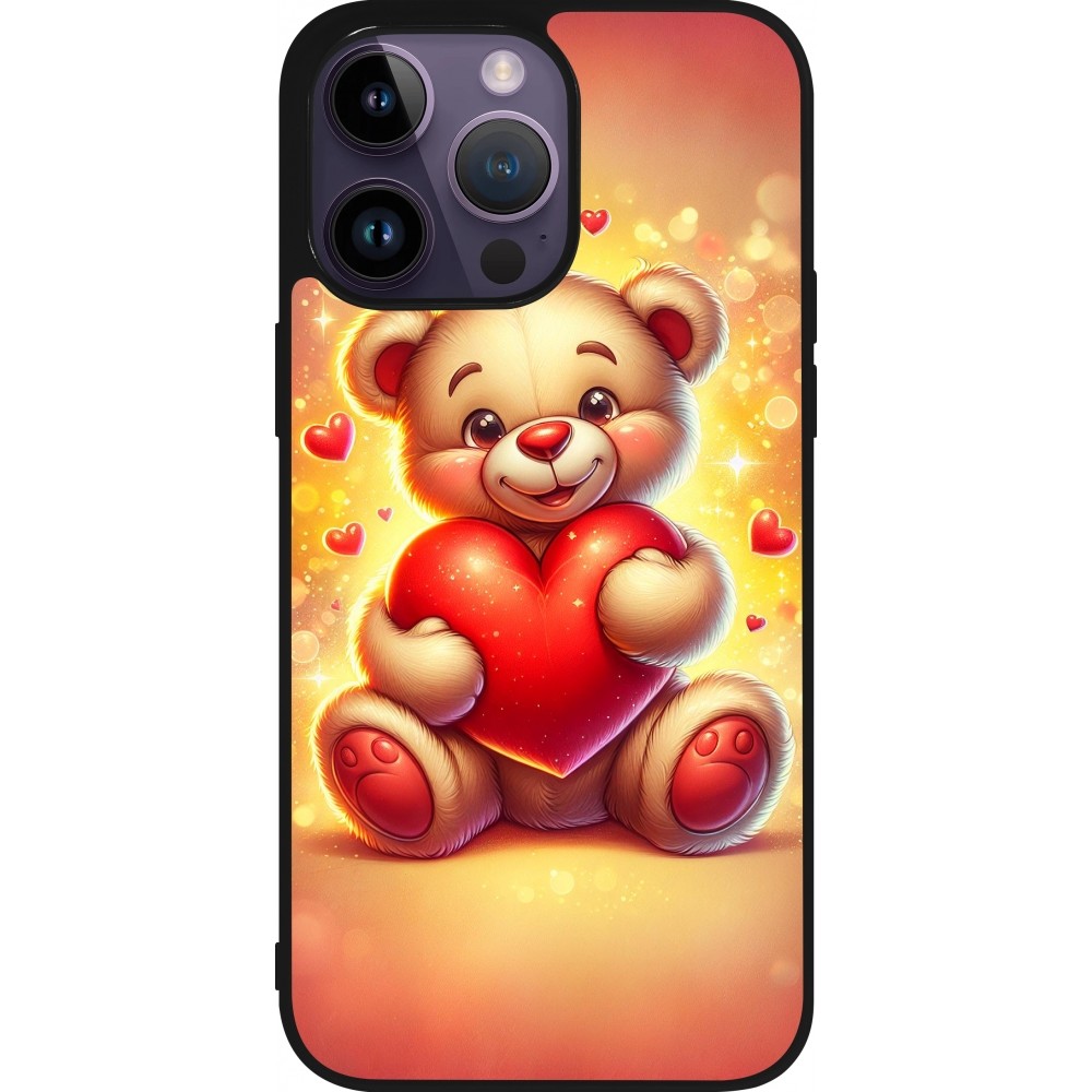 iPhone 15 Pro Max Case Hülle - Silikon schwarz Valentin 2024 Teddy Liebe