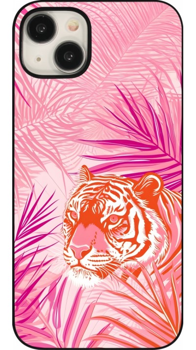 iPhone 15 Plus Case Hülle - Tiger Palmen rosa