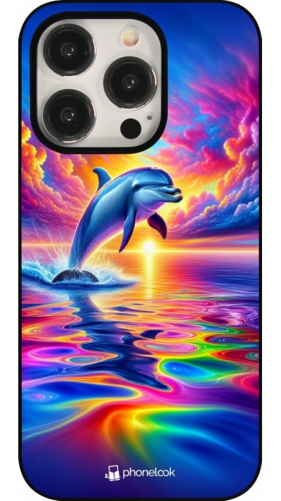 iPhone 15 Pro Case Hülle - Glücklicher Regenbogen-Delfin