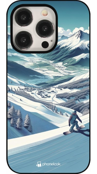 iPhone 15 Pro Case Hülle - Snowboarder Berg