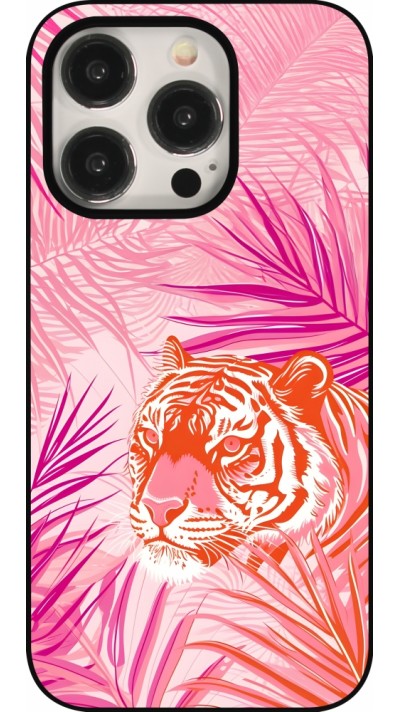 iPhone 15 Pro Case Hülle - Tiger Palmen rosa