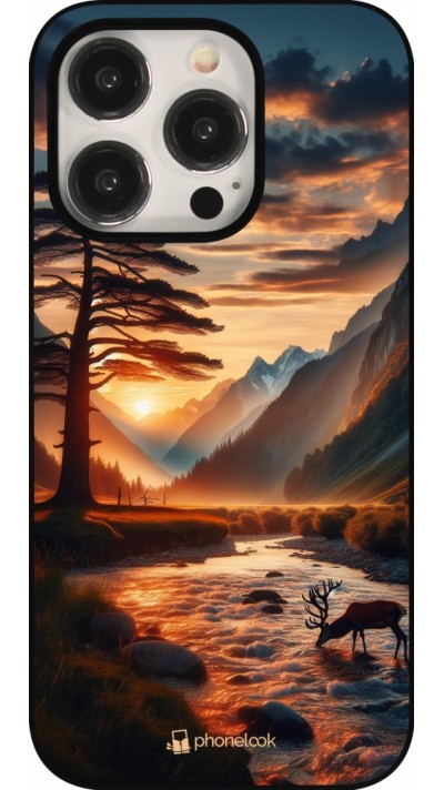 iPhone 15 Pro Case Hülle - Tal Sonnenuntergang Hirsch Baum