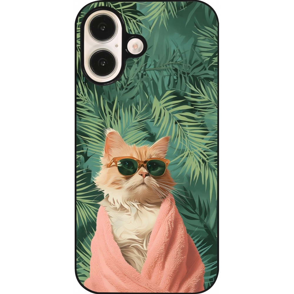 iPhone 16 Case Hülle - Cat Summer Palms