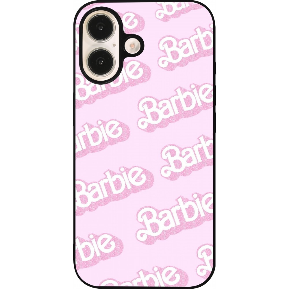 iPhone 16 Case Hülle - Silikon schwarz Barbie light pink pattern