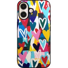 iPhone 16 Case Hülle - Silikon schwarz Joyful Hearts