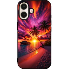 iPhone 16 Case Hülle - Silikon schwarz Malediven Abenddämmerung Glückseligkeit