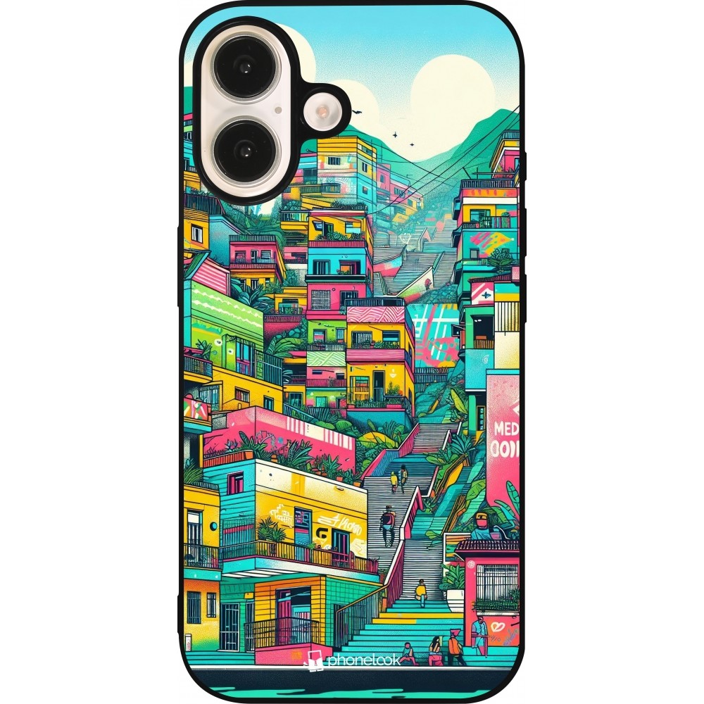 iPhone 16 Case Hülle - Silikon schwarz Medellin Comuna 13 Kunst