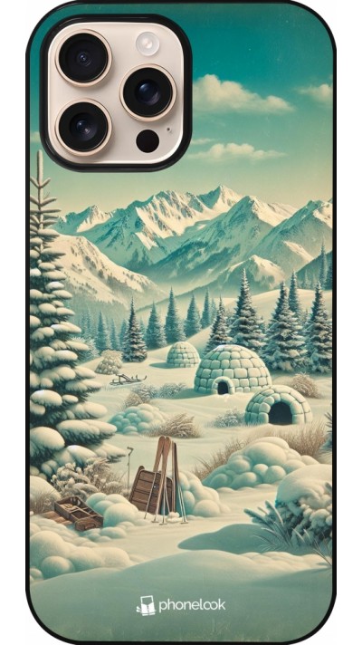 iPhone 16 Pro Max Case Hülle - Vintage Schneebedeckter Berg Iglu