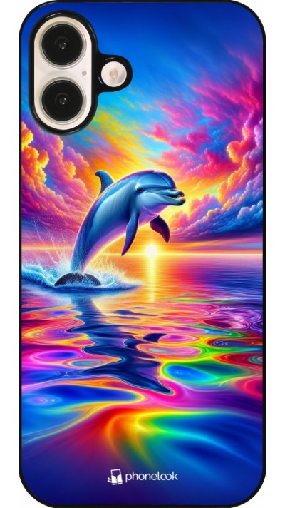 iPhone 16 Plus Case Hülle - Glücklicher Regenbogen-Delfin