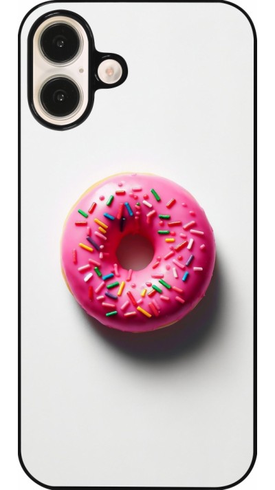 Coque iPhone 16 Plus - Weißer Hintergrund, pinker Donut