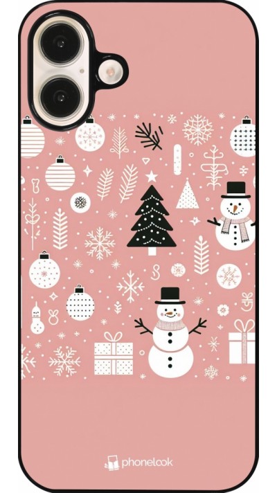 Coque iPhone 16 Plus - Noël 2024 Rose Snowman Christmas