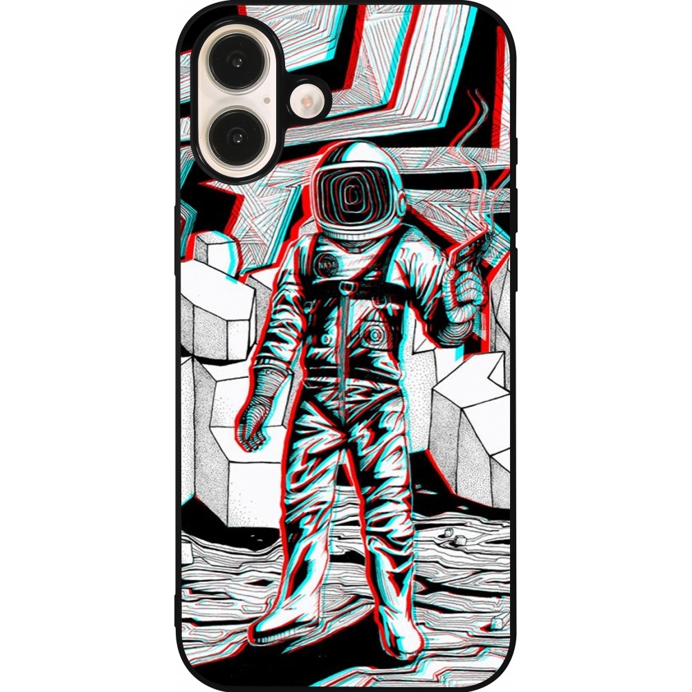 iPhone 16 Plus Case Hülle - Silikon schwarz Anaglyph Astronaut