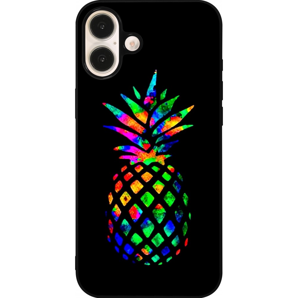 iPhone 16 Plus Case Hülle - Silikon schwarz Ananas Multi-colors