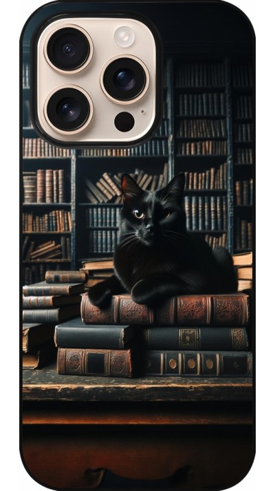 iPhone 16 Pro Case Hülle - Katze Bücher dunkel