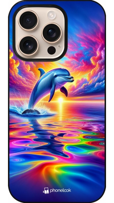 iPhone 16 Pro Case Hülle - Glücklicher Regenbogen-Delfin