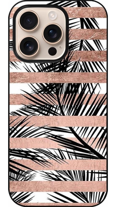 iPhone 16 Pro Case Hülle - Palm trees gold stripes